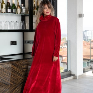Red Velvet Dress, Christmas Dress, Long Velvet Dress, Holiday Dress ...