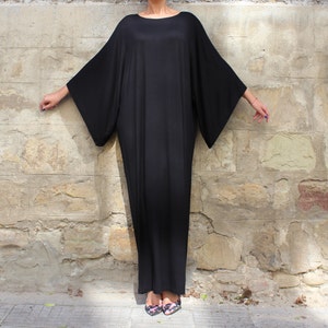 Black Abaya Dress, Plus Size Black Dress, Black Boho Dress, Women ...