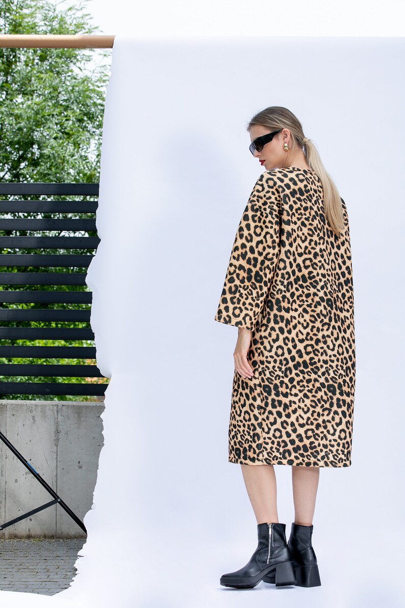 Oversized Leopard Coat, Neoprene Coat with Animal Print, Avant Garde Jacket, Neoprene Jacket, Plus Size Overcoat, Avant Garde Coat image 4