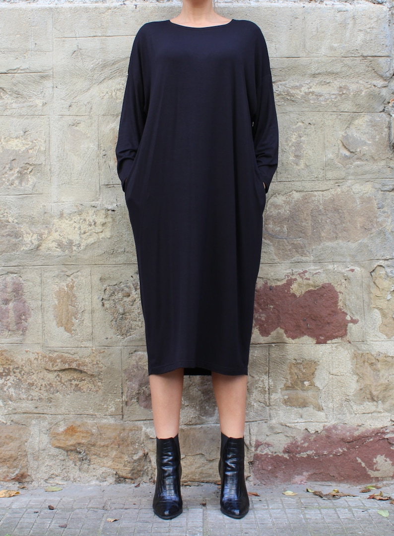 Black Casual Dress, Loungewear for Women, Jumper Dress Black, Minimalist Dress Plus Size, Kaftan Women image 3