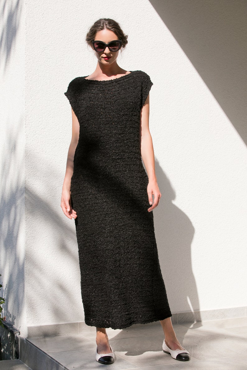 Sale Dress, Black Knitted Dress, Knitted Sweater Dress, Black Jumper Dress, Knit Sweater Dress, Short Sleeve Knitted Dress, Minimalist Dress image 3