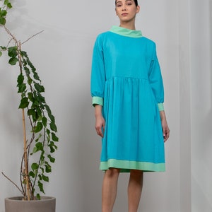 The Shema Turquoise Linen Shirt dress main image 1