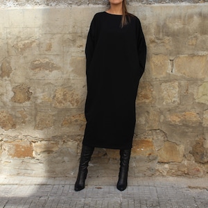 Plus Size Black Dress, Winter Maxi Dress, Plus Size Clothing, Long Sleeve Dress, Gothic Dress, Pocket Dress, Warm Dress, Plus Size Clothing image 1