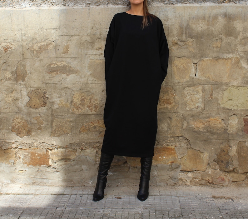 Plus Size Black Dress, Winter Maxi Dress, Plus Size Clothing, Long Sleeve Dress, Gothic Dress, Pocket Dress, Warm Dress, Plus Size Clothing image 1