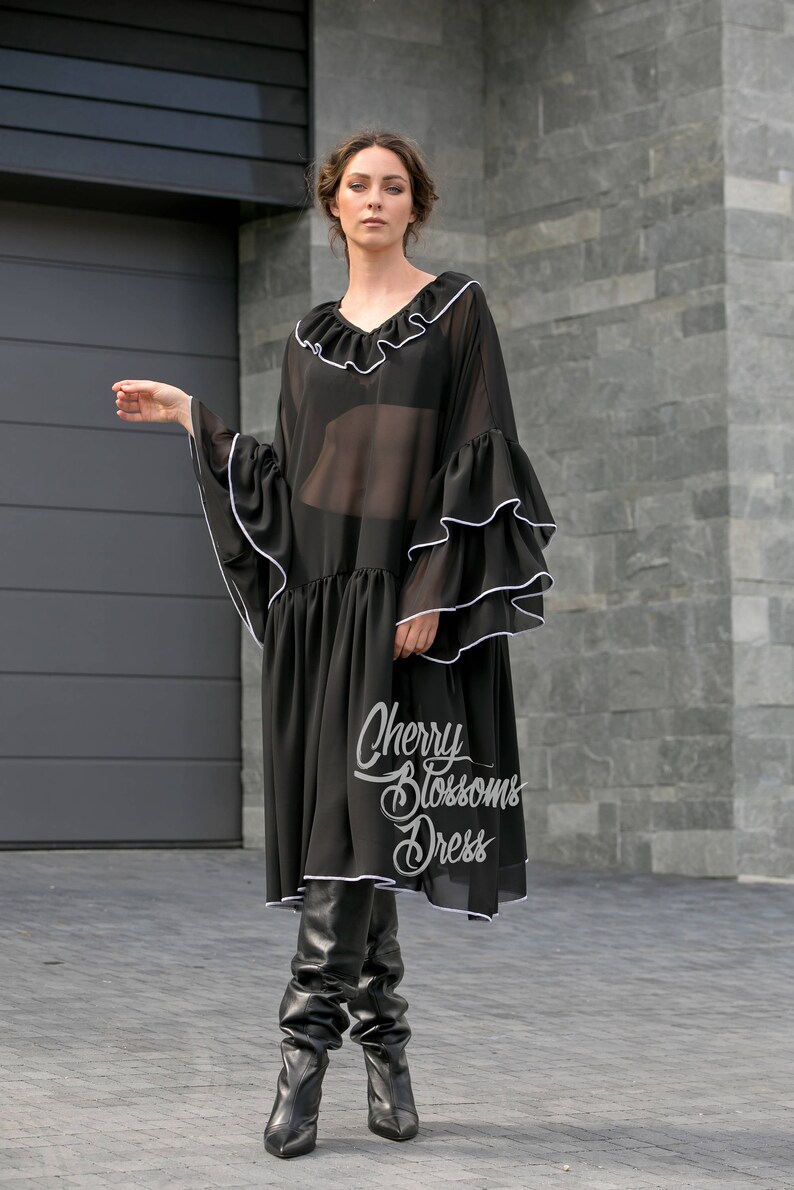 see through ruffle dress
