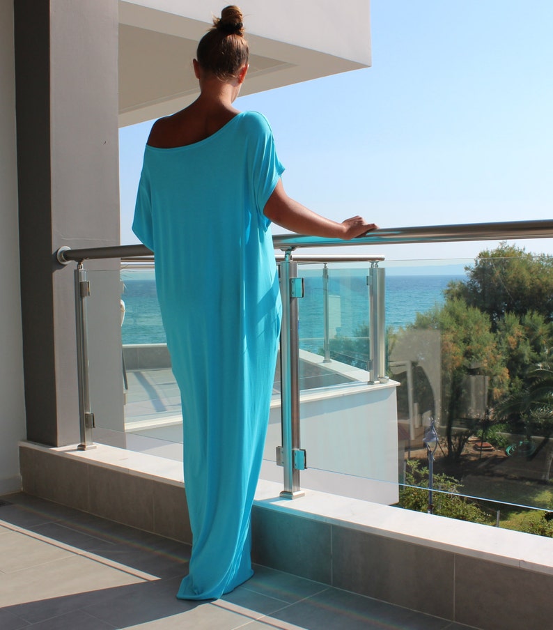 Turquoise Caftan Beach Coverup Dress Loungewear Dress Etsy