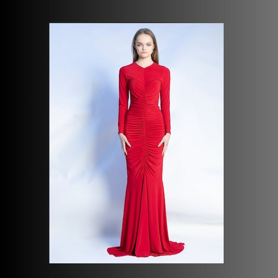 red bodycon mermaid dress Red Mermaid Bodycon Dress: Stretch Jersey Evening Gown, Handmade Custom Fit  & Height