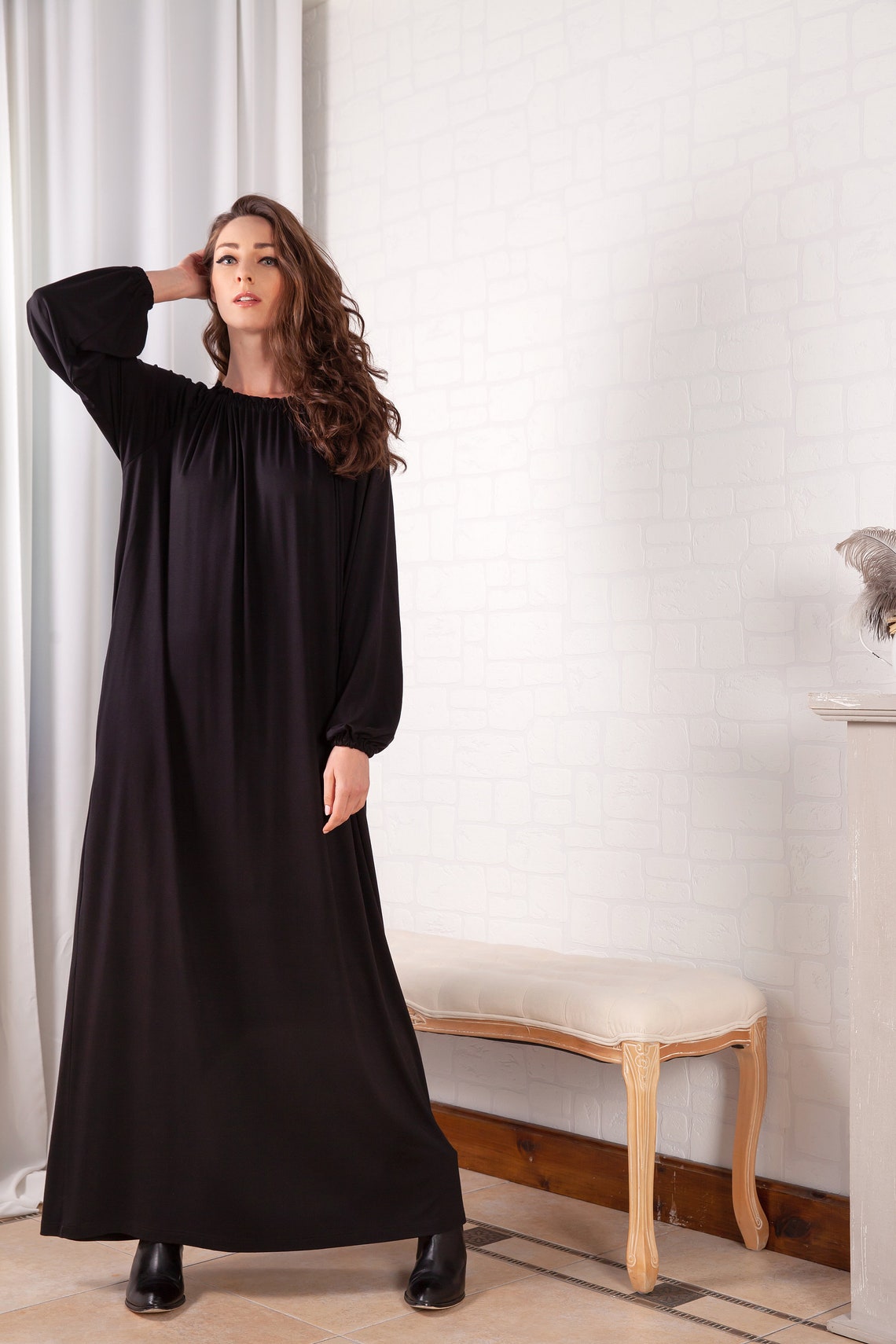 Black Maxi Dress Long Sleeve Black Maxi Dress A Line Black - Etsy