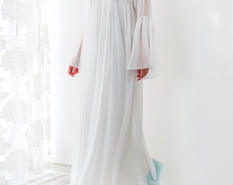 White Maxi Dress, Simple Wedding Dress, Chiffon Dress, Alternative Wedding Dress, Boho Wedding Gown, Long Sleeve Dress