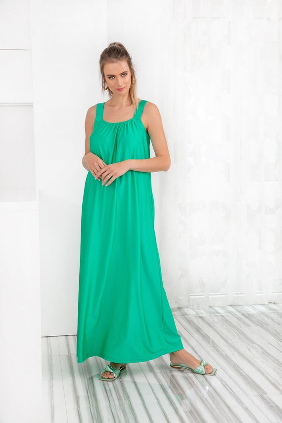 Green Lycra Maxi Dress: Sleeveless Summer Dress, Plus Size
