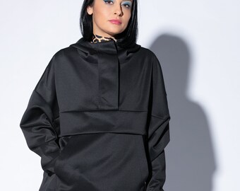 ブラックテックウェア ジップアップパーカー：オーバーサイズ サイバー