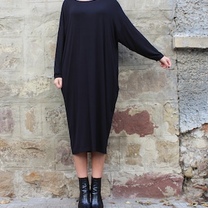 Black Casual Dress, Loungewear for Women, Jumper Dress Black, Minimalist Dress Plus Size, Kaftan Women image 1