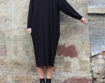 Black Casual Dress, Loungewear for Women, Jumper Dress Black, Minimalist Dress Plus Size, Kaftan Women