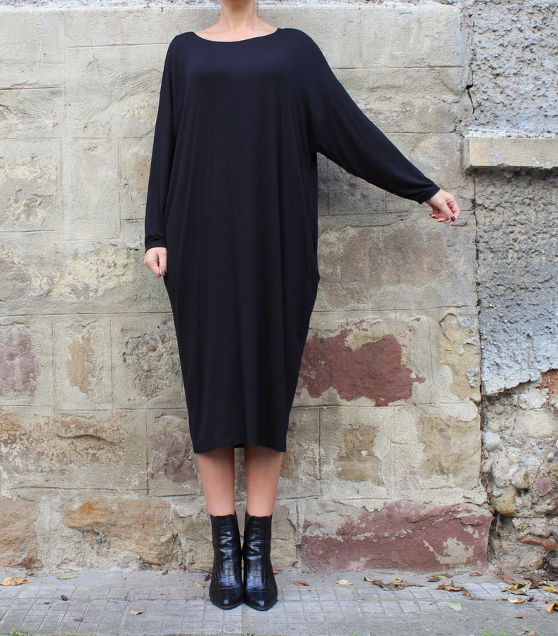 Black Casual Dress, Loungewear for Women, Jumper Dress Black, Minimalist Dress Plus Size, Kaftan Women image 1