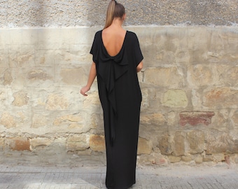 Robe formelle noire, robe à dos ouvert, vêtements de taille plus, robe de caftan d’été, robe abaya, robe de caftan sans dos, robe ample