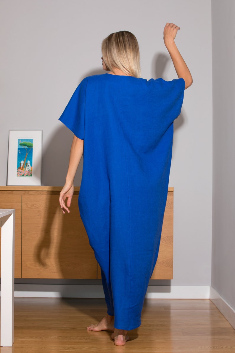 Blue Linen Kaftan Dress Beach Kaftan Abaya Dress Boho Etsy