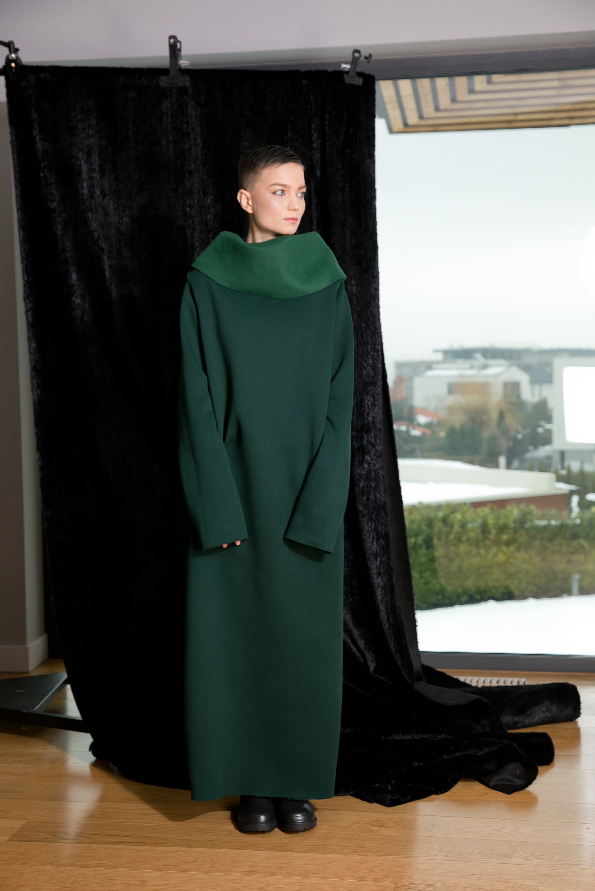 green winter dress long sleeve