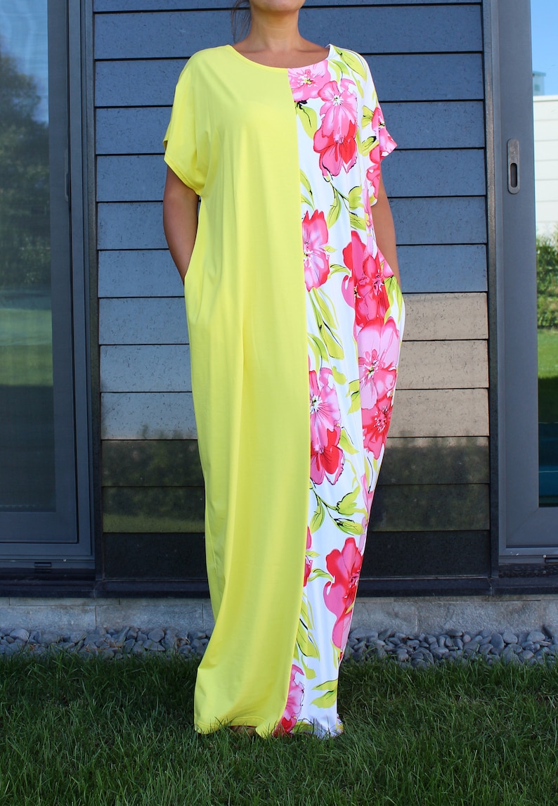 Oversize Dress Long Dress Kaftan Dress Beach Kaftan Dress Women Floral Dress Beach Dress Plus Size Clothing Flower Dress Loose Dress