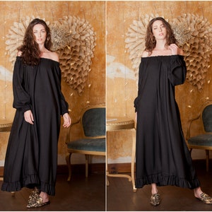 Black Linen Dress, Off Shoulder Dress, Linen Maternity Dress, Linen Maxi Dress, Boho Clothing, Plus Size Linen, Linen Clothing, Kaftan
