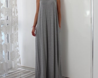 Grey maxi dress/ Grey dress/ A line dress/ Maxi dress/ Long Maxi dress/ Casual dress/ Summer dress/ Maxi dress summer/ Day dress/Strap Dress
