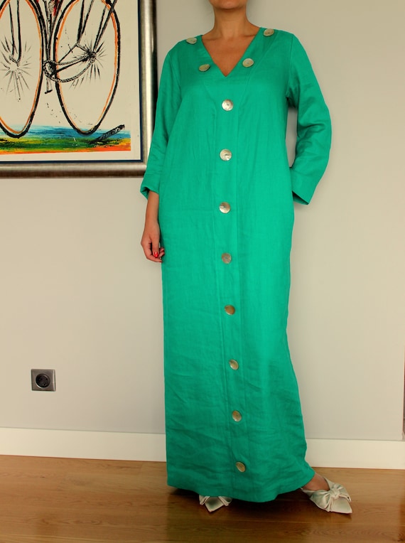 emerald green linen dress