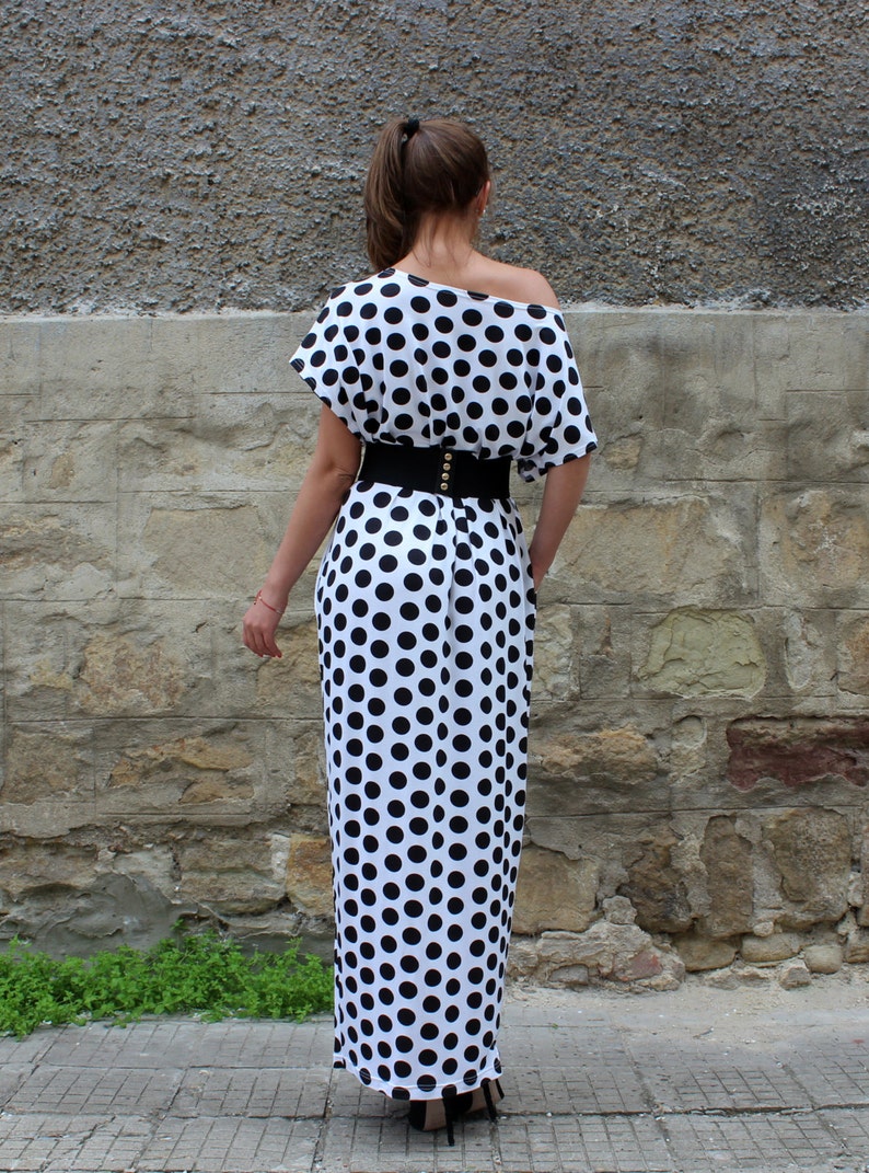 Elegant Summer Dress Loose Dress Women Maxi Dress Black and White Dress Women Kaftan Dress Polka Dot Dress Plus Size Clothing