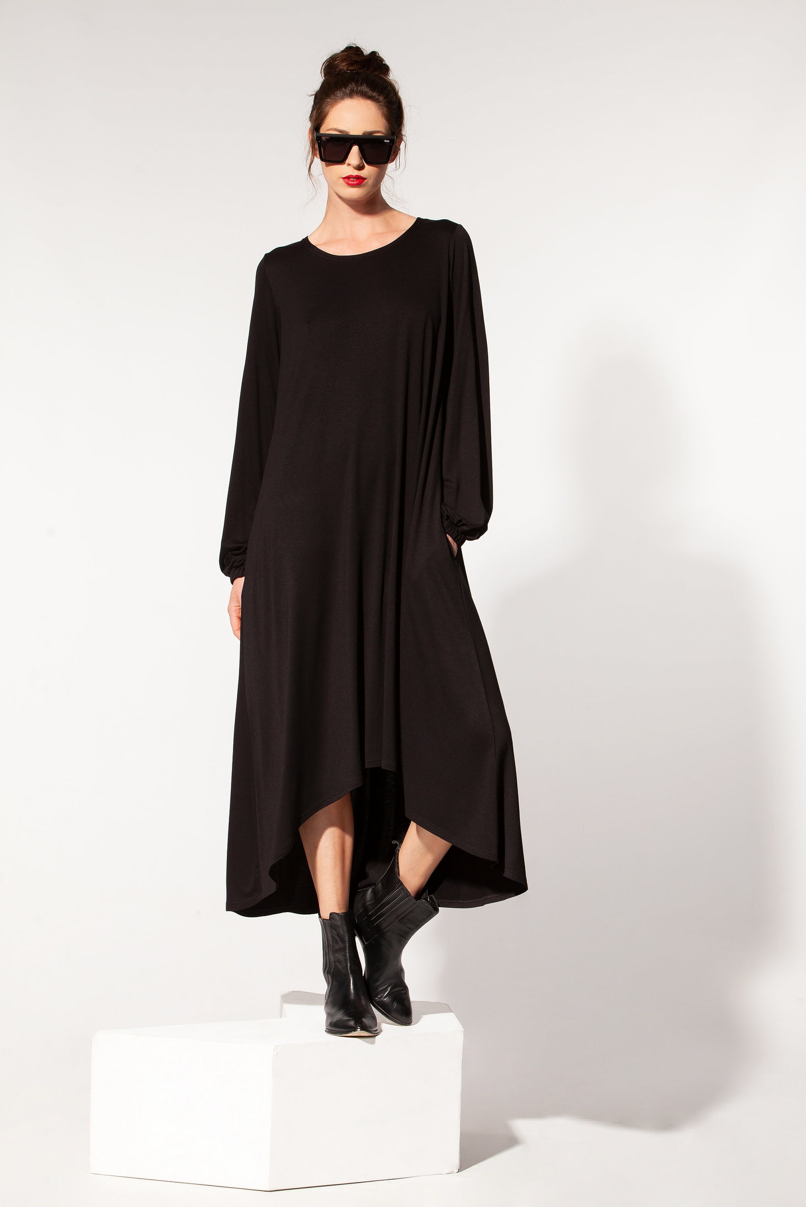 Loungewear Women Black Lounge Dress Winter Tunic Dress Long | Etsy
