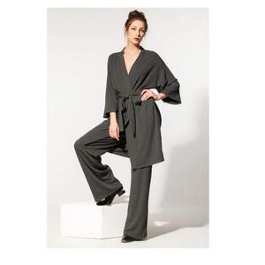 Handmade Viscose Knit Set of Wide Leg Pants and Kimono Robe, Loungewear Two Piece Set, Unisex Clothing image 1