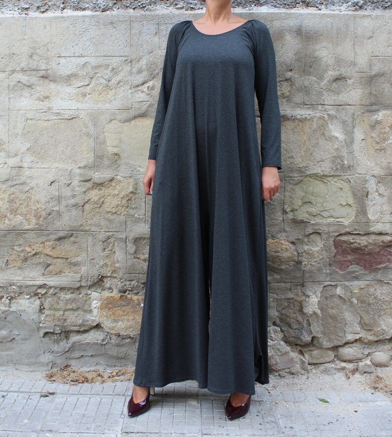 Plus Size Jumpsuit With Pockets Long Sleeve Jumpsuit in Gray Etsy Canada