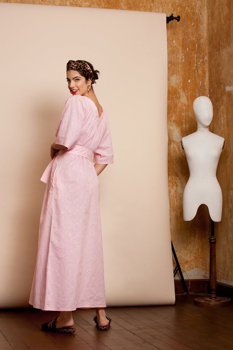 Pink Cotton Maxi Dress Pink Maxi Dress Cotton Belt Dress Etsy
