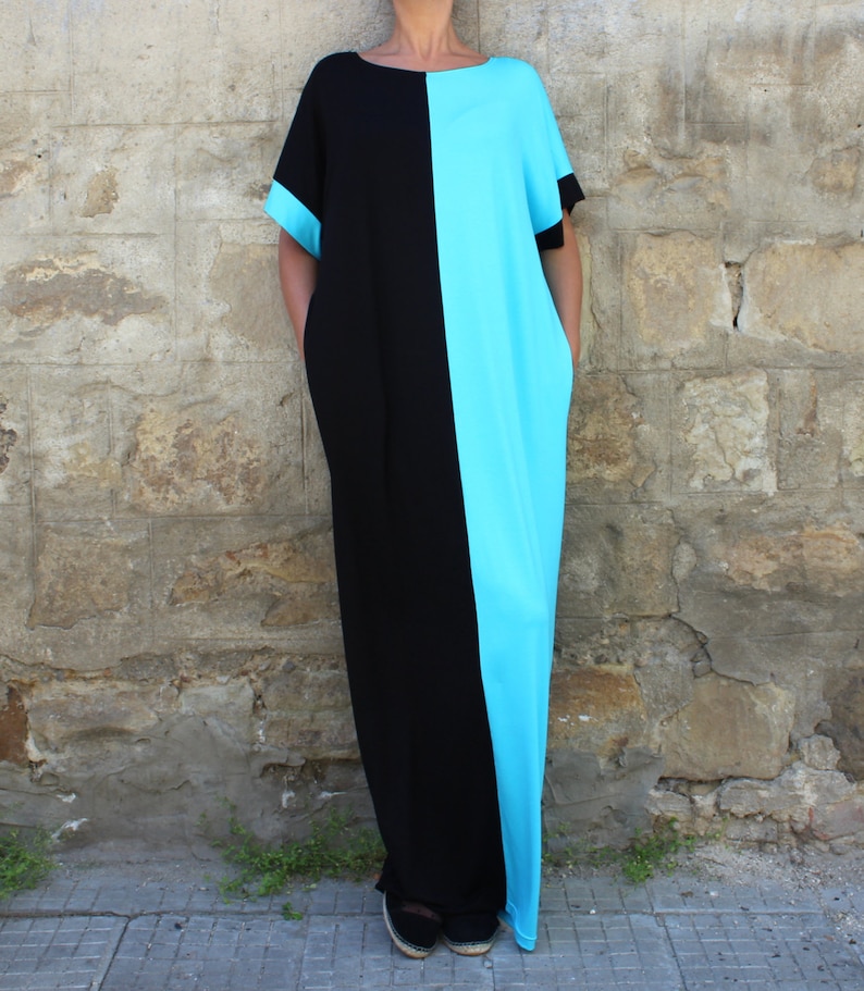 Kaftan Maxi Dress, Plus Size Dress, Two Color Dress, Loose Maxi Dress, Beach Dress, Plus Size Clothing, Maternity Dress, Bohemian Dress zdjęcie 3