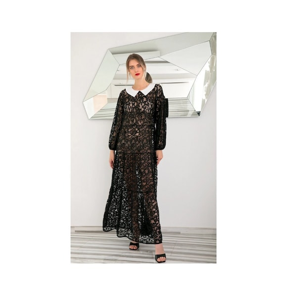 Lace Maxi Dress, Black Gothic Dress, Wedding Guest Dress, Black Wedding Dress, Evening Gown