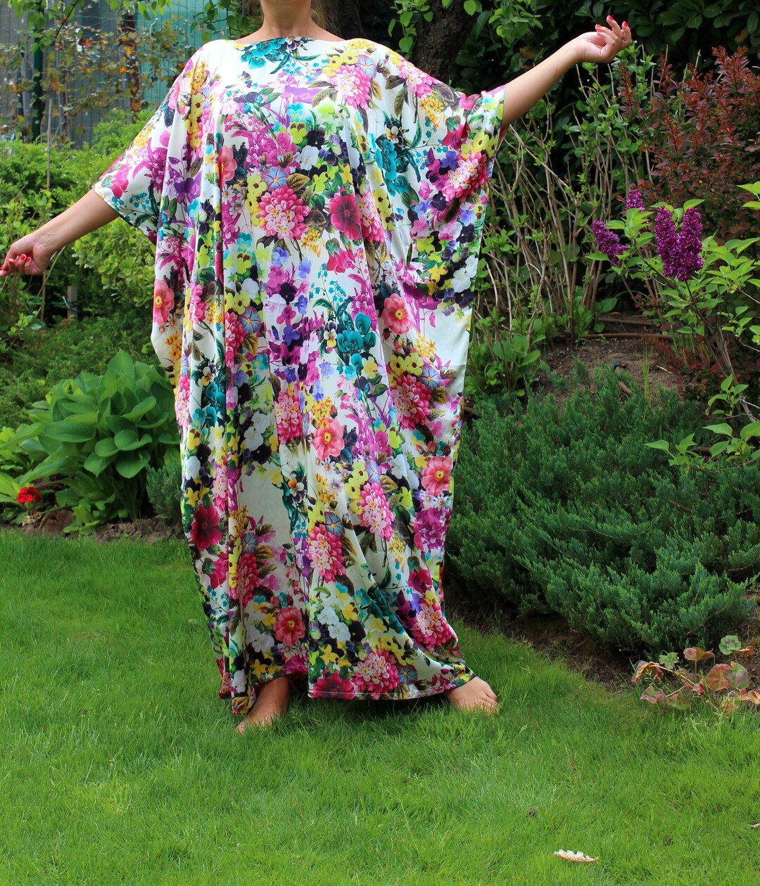 Cool Kaftans Dahlia Floral Print Long Dress - Buttersoft Rayon Batik Caftan