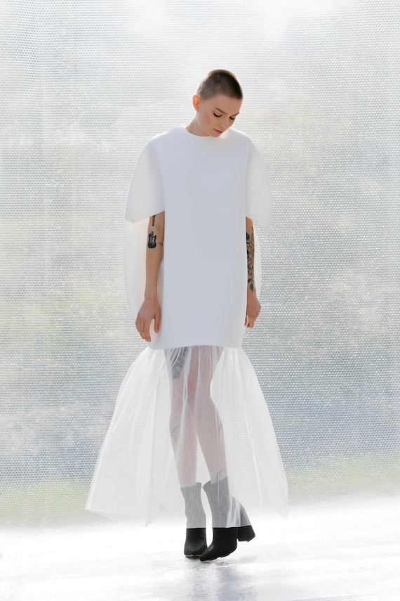 Weisse Tull Kleid Futuristische Hochzeitskleid Neopren Kleid Etsy