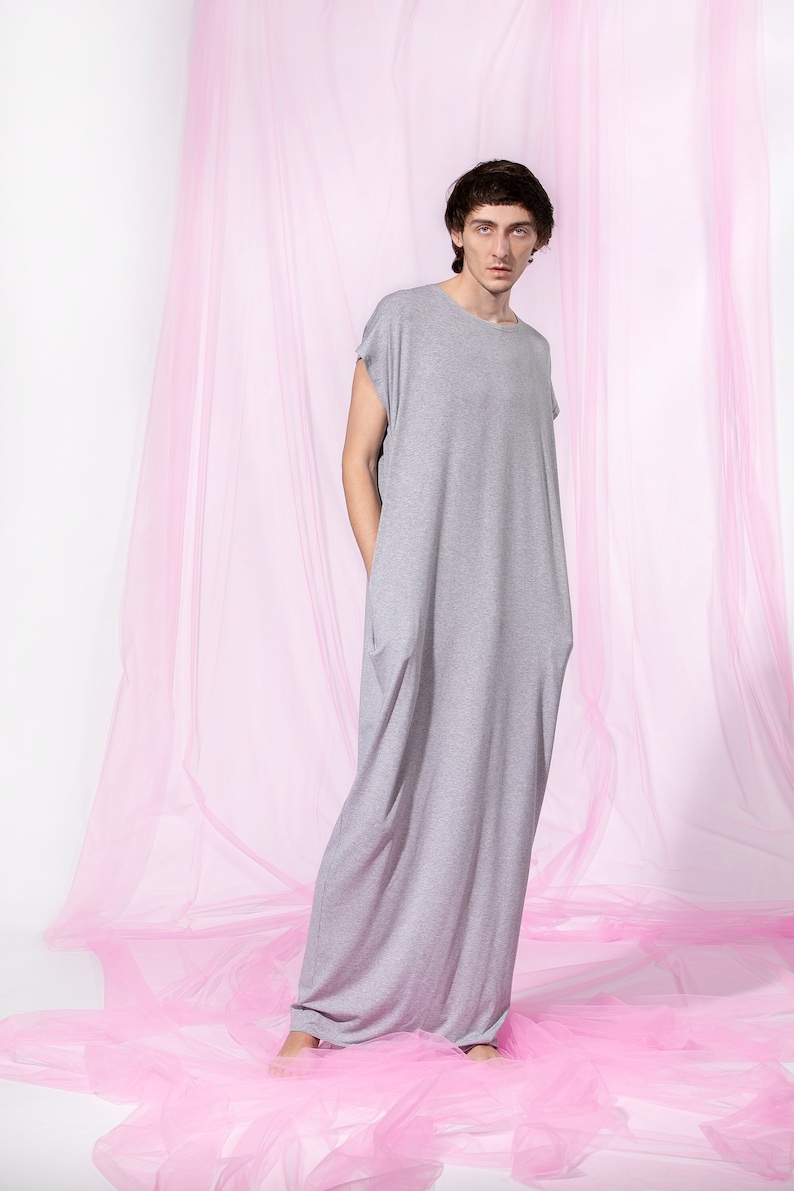 Men Dress Shirt, Grey Kaftan For Men, Long Men's Robe, Unisex Adult Clothing, Men Loungewear, Long Minimalist Dress image 2