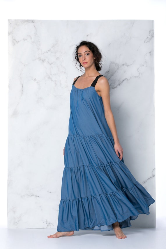 Denim Maxi Dress Blue Summer Dress 