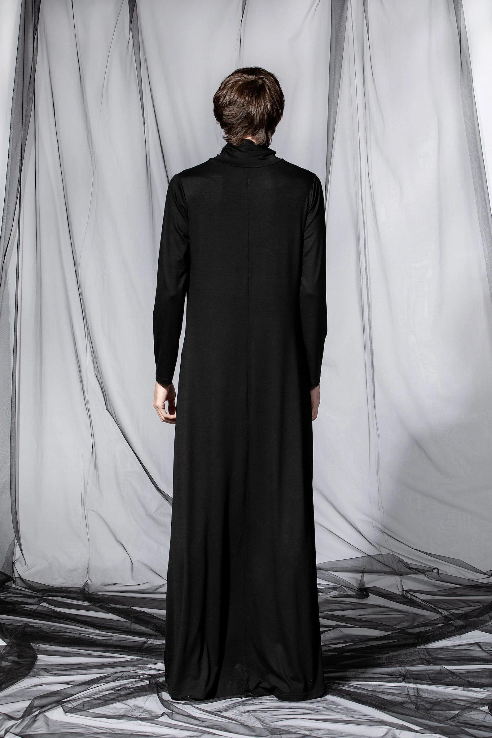 Kaftan Men Robe in Black, Gothic Clothes, Shirt Dress, Lounge and ...