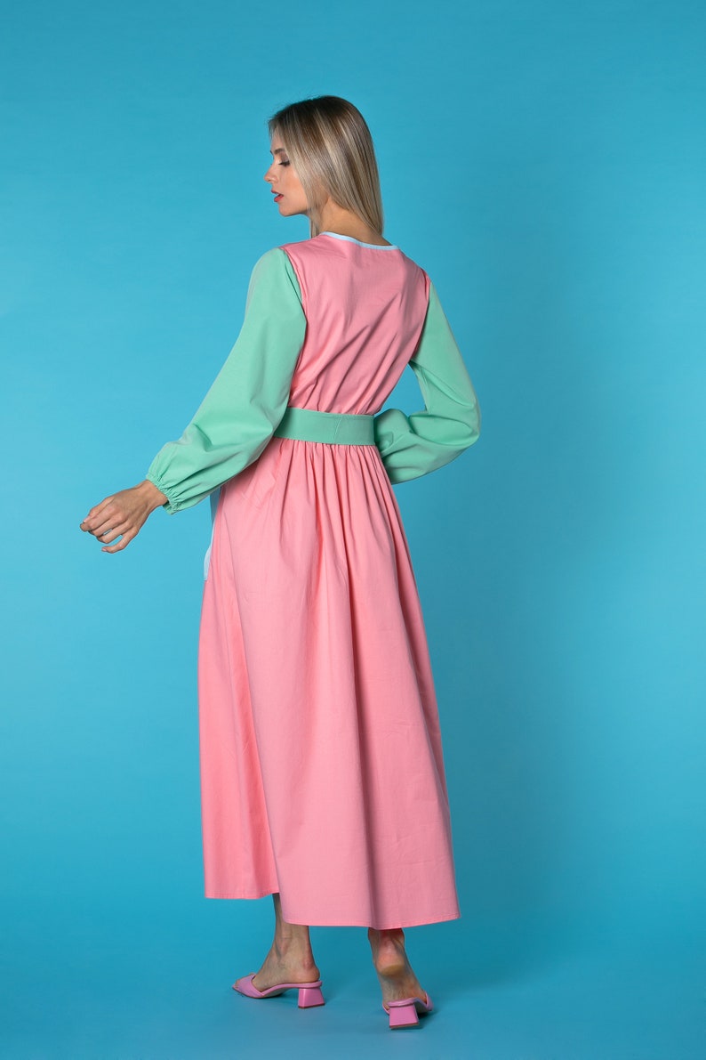 Pink Maxi Dress A Line Dress Maxi Dress Cotton Elegant Etsy