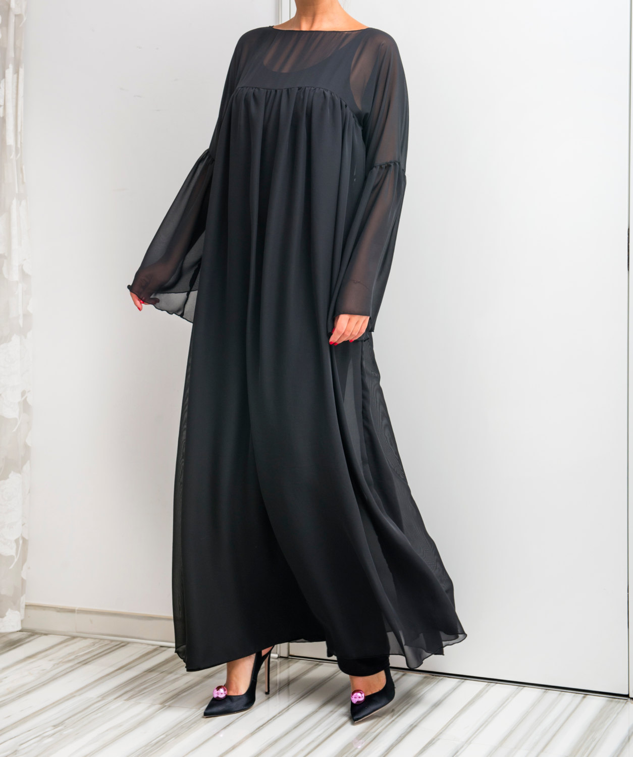 long sleeve chiffon dress plus size