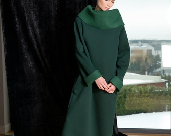 Robe pull longue vert olive, robe longue d'hiver, robe grande taille, robe à manches longues, robe caftan chaude, robe longue pour femme, poche