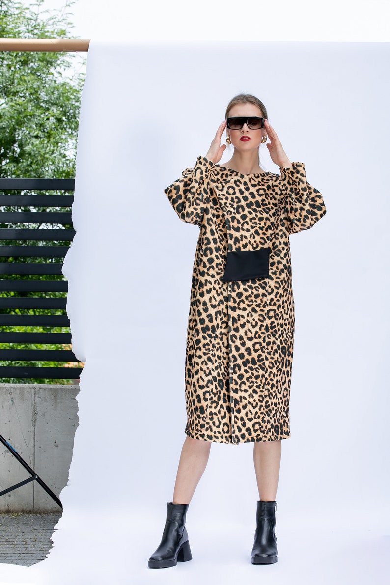 Oversized Leopard Coat, Neoprene Coat with Animal Print, Avant Garde Jacket, Neoprene Jacket, Plus Size Overcoat, Avant Garde Coat image 5