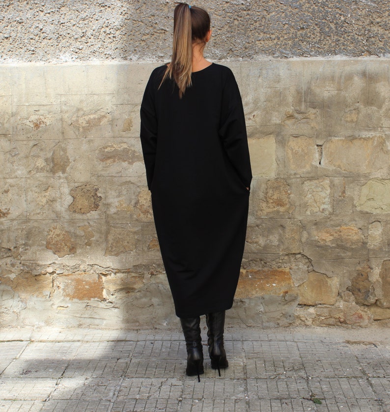 Plus Size Black Dress, Winter Maxi Dress, Plus Size Clothing, Long Sleeve Dress, Gothic Dress, Pocket Dress, Warm Dress, Plus Size Clothing image 3