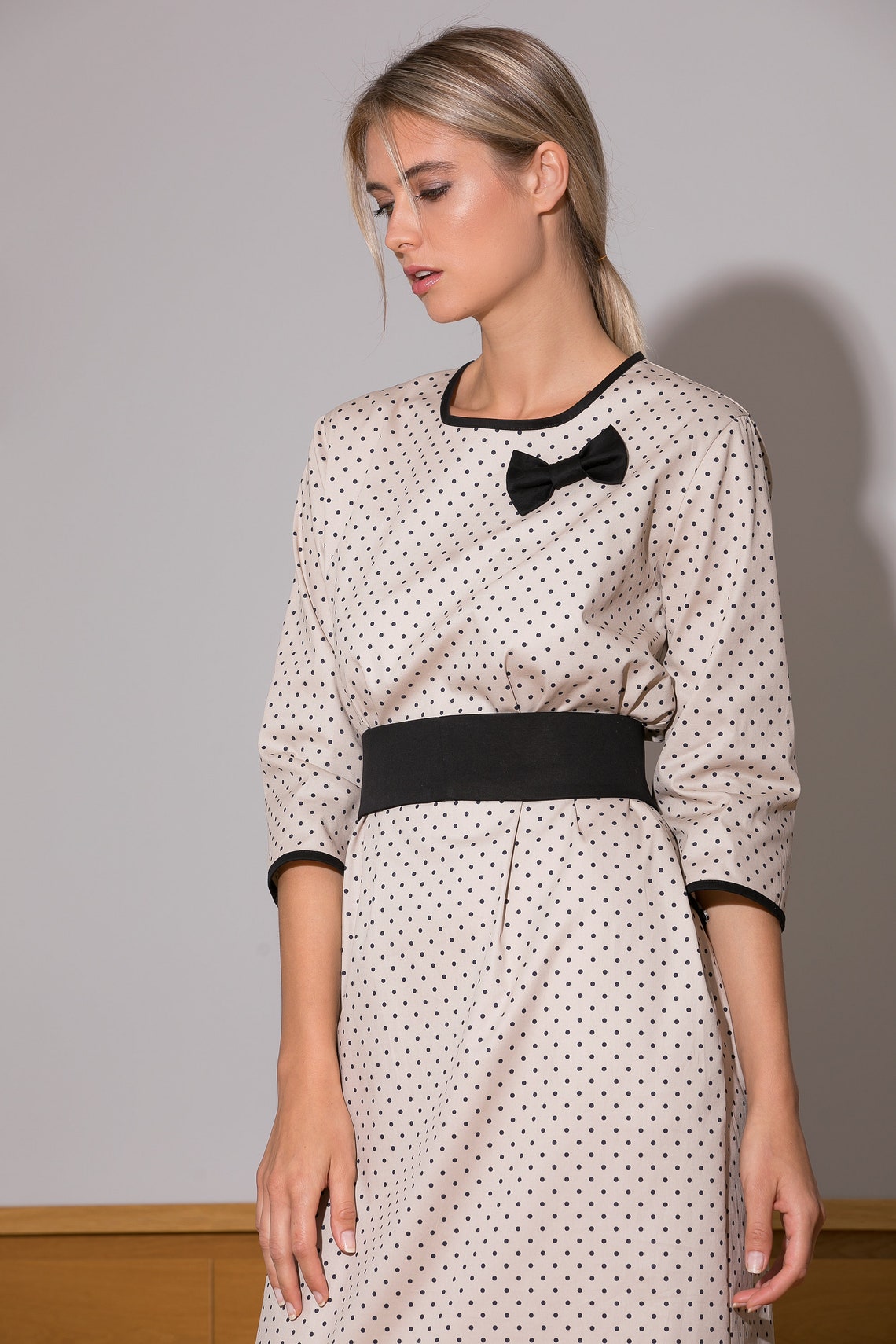 Polka Dot Dress Maxi Women Dress in Cream Color Belted Dress - Etsy