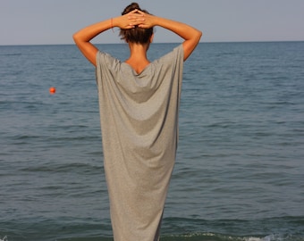 Plus Size Beach Robe, Maxi Caftan Dress, Plus Size Clothing, Long Beach Dress, Plus Size Dress with Loose Fit, Gray Maxi Dress