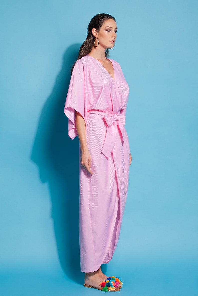 Pink Kimono Dress Wrap Dress Cotton Kimono Dress Plus Size Etsy