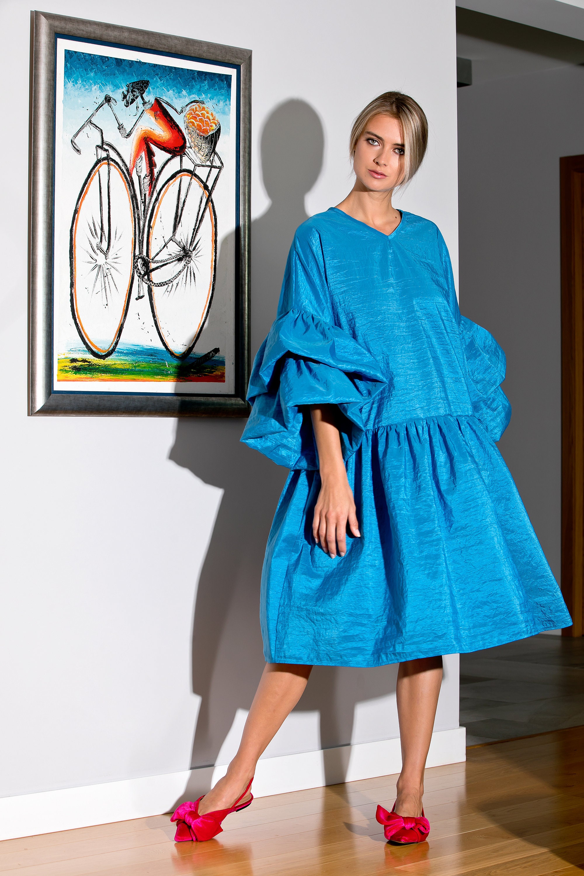 Blue Taffeta Dress Loose Dress Blue 