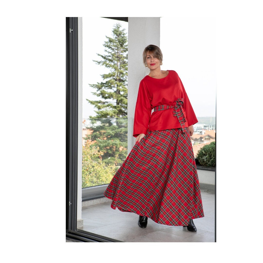 Plaid Maxi Skirt Set Etsy UK