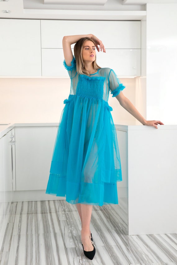 Tulle Midi Dress Blue Tulle Dress Overall Dress Plus Size - Etsy 日本