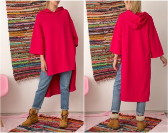 Oversized Hoodie, Red Hoodie, Oversized Sweatshirt, Hoodie Women, Maxi Sweatshirt, Hooded Sweatshirt, Hoodie Sweater, Big Hood Hoodie