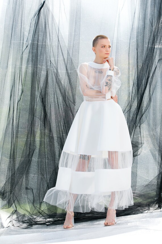 White Maxi Dress in Tulle Futuristic Neoprene Dress 125.446 Etsy